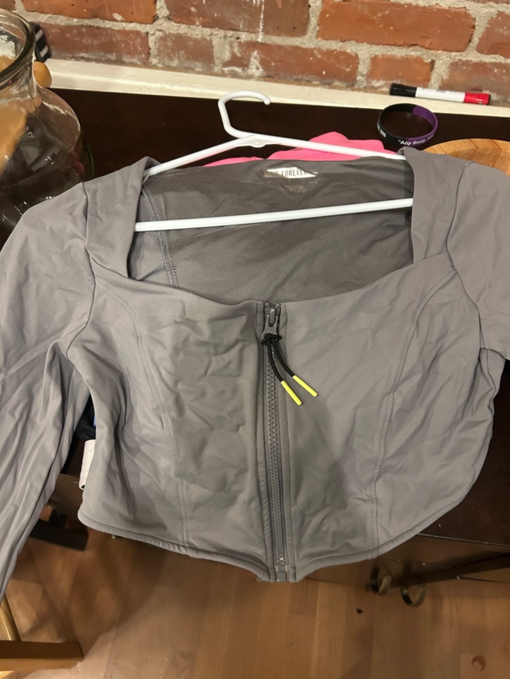 Forever 21 Gray Cropped Zip Jacket with Neon Accent